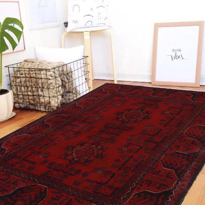 Red Afghan Khal Mohammadi Rug 3' 4" x 4' 11" Hand-Knotted | No. AL52622