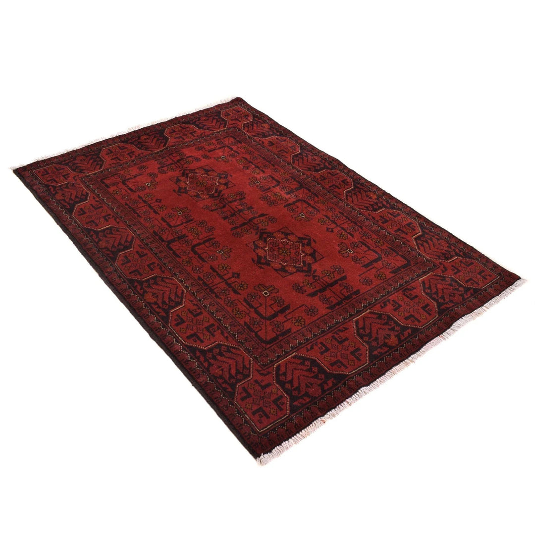 Red Afghan Khal Mohammadi Rug 3' 4" x 4' 11" Hand-Knotted | No. AL52622