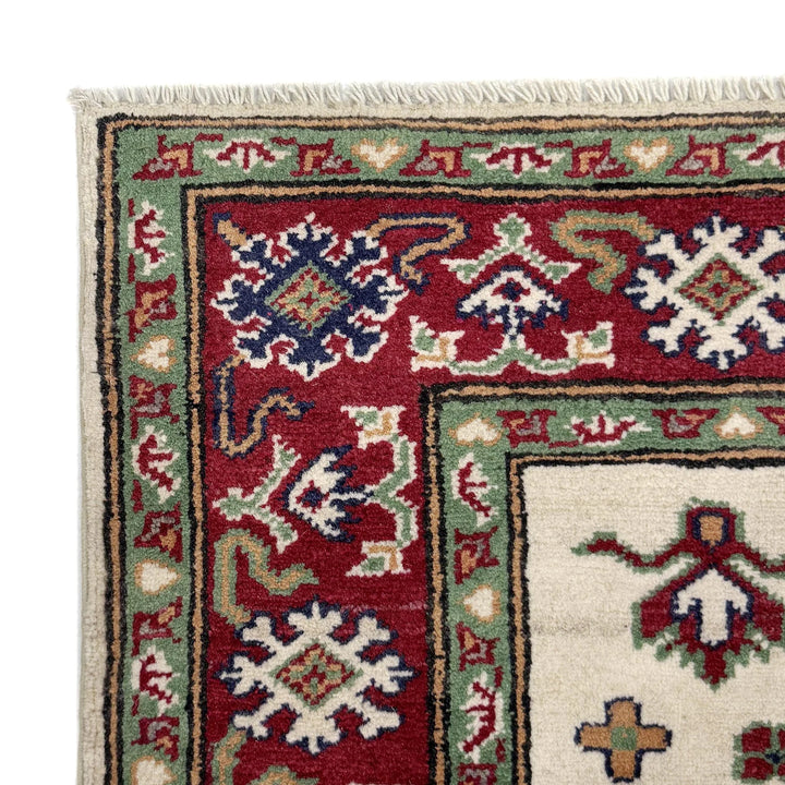 Beige Afghan Kazak Rug 3'2" x 4'3" Hand-Knotted | No. AL52629