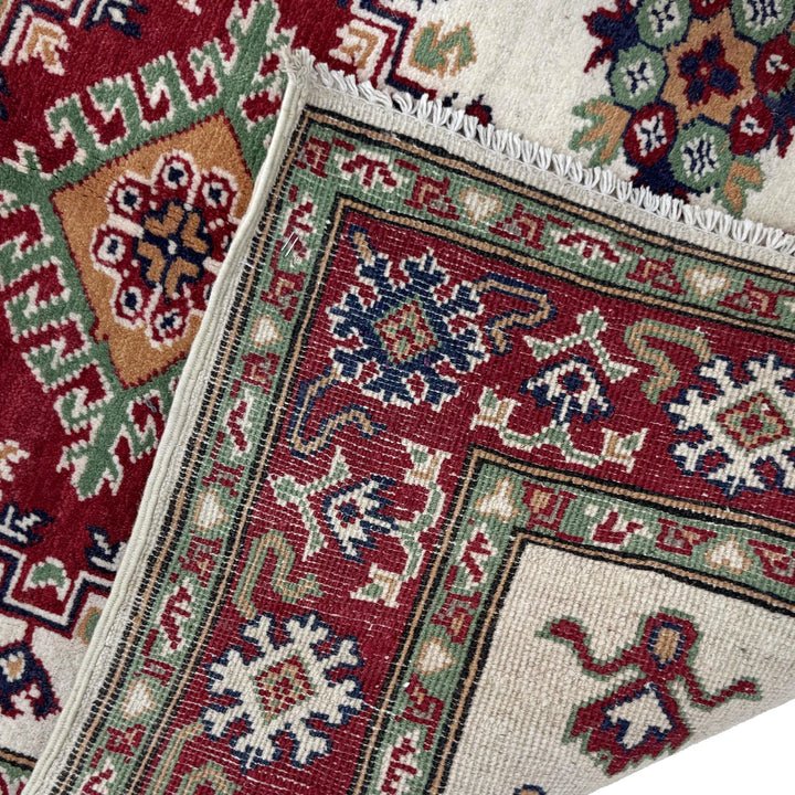 Beige Afghan Kazak Rug 3'2" x 4'3" Hand-Knotted | No. AL52629