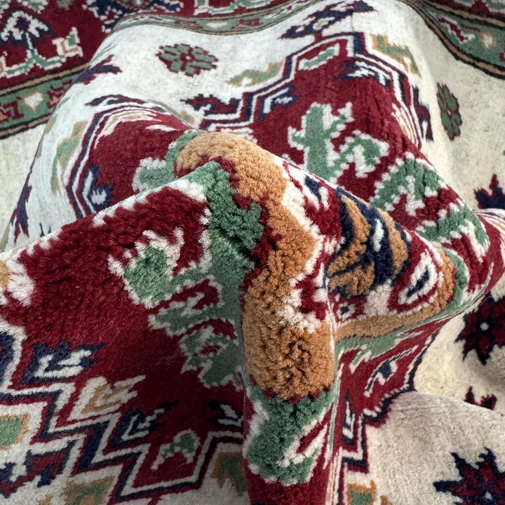 Beige Afghan Kazak Rug 3'2" x 4'3" Hand-Knotted | No. AL52629