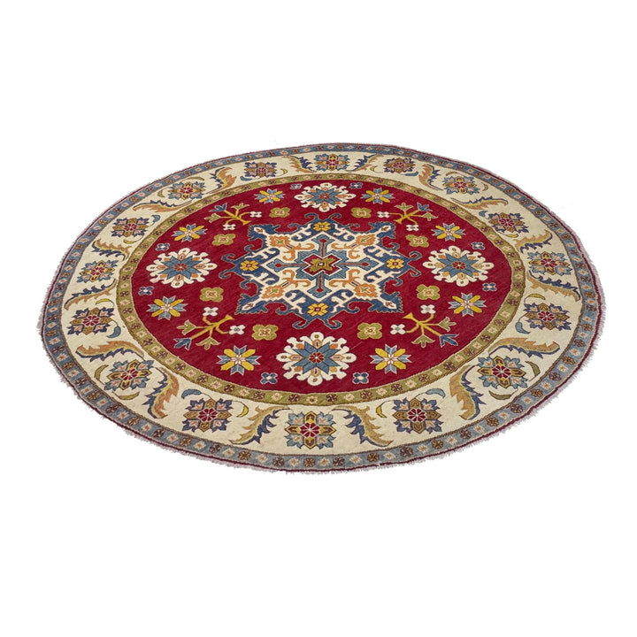 Red Afghan Kazak Rug 7' 10" x 7' 7" Hand-Knotted | No. AL52640
