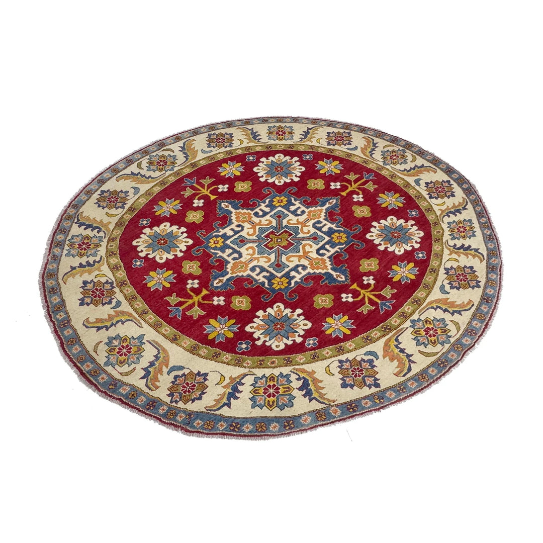 Red Afghan Kazak Rug 7' 10" x 7' 7" Hand-Knotted | No. AL52640
