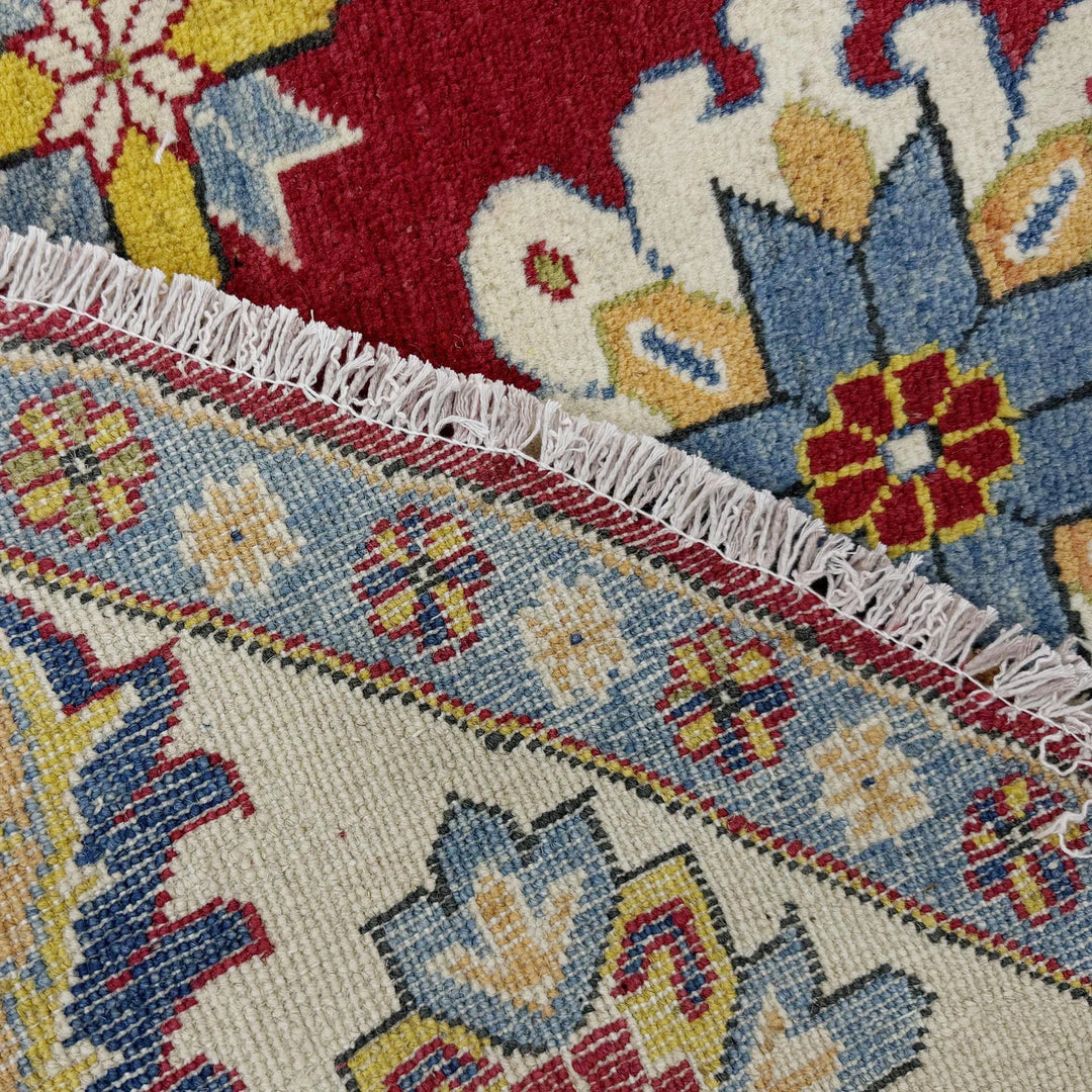 Red Afghan Kazak Rug 7' 10" x 7' 7" Hand-Knotted | No. AL52640