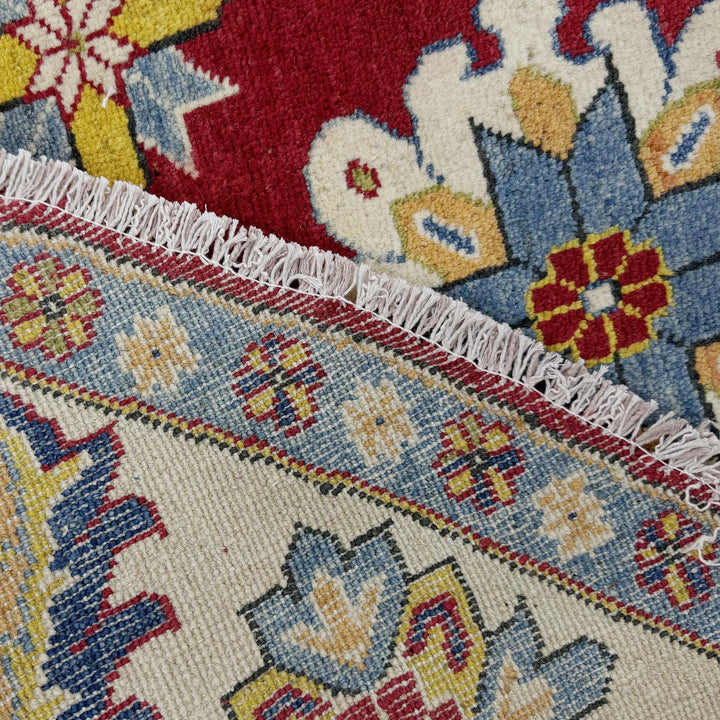Red Afghan Kazak Rug 7' 10" x 7' 7" Hand-Knotted | No. AL52640