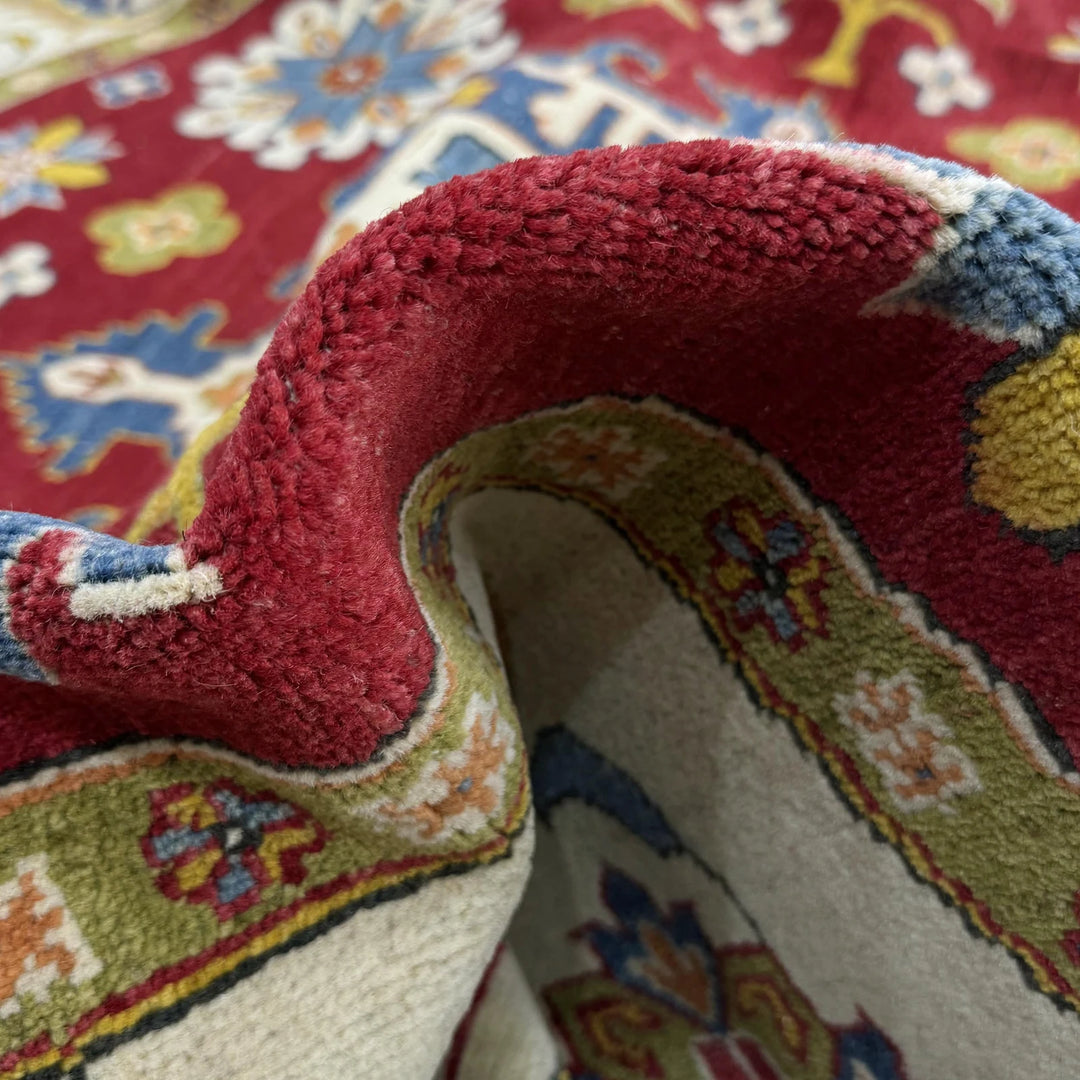 Red Afghan Kazak Rug 7' 10" x 7' 7" Hand-Knotted | No. AL52640