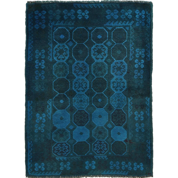 Blue Afghan Overdye Rug 3' 4" x 4' 9" Hand-Knotted | No. AL52648