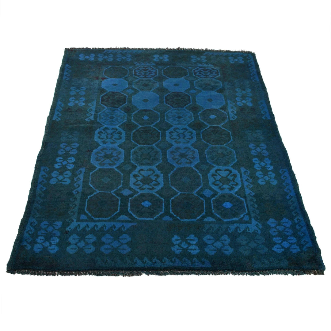 Blue Afghan Overdye Rug 3' 4" x 4' 9" Hand-Knotted | No. AL52648