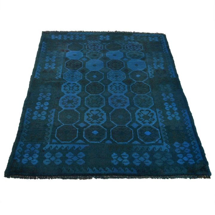 Blue Afghan Overdye Rug 3' 4" x 4' 9" Hand-Knotted | No. AL52648