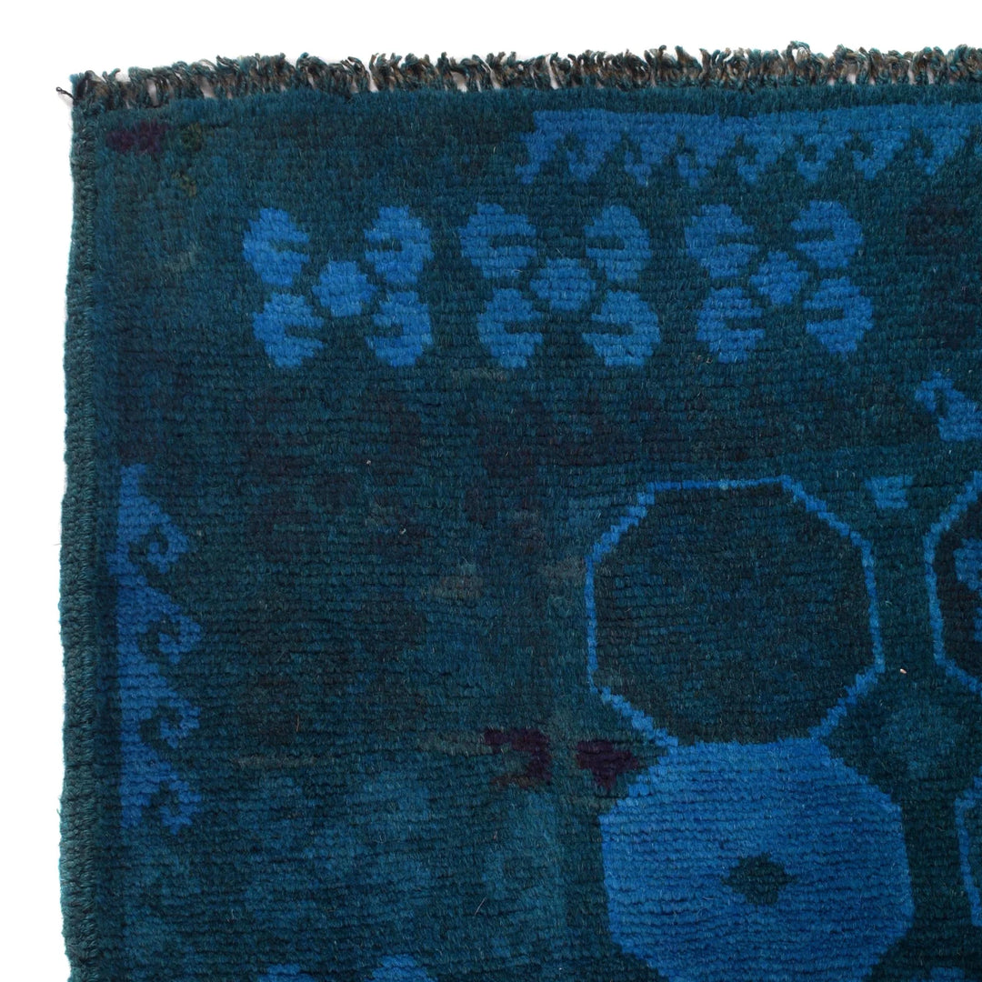 Blue Afghan Overdye Rug 3' 4" x 4' 9" Hand-Knotted | No. AL52648