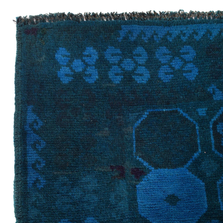 Blue Afghan Overdye Rug 3' 4" x 4' 9" Hand-Knotted | No. AL52648