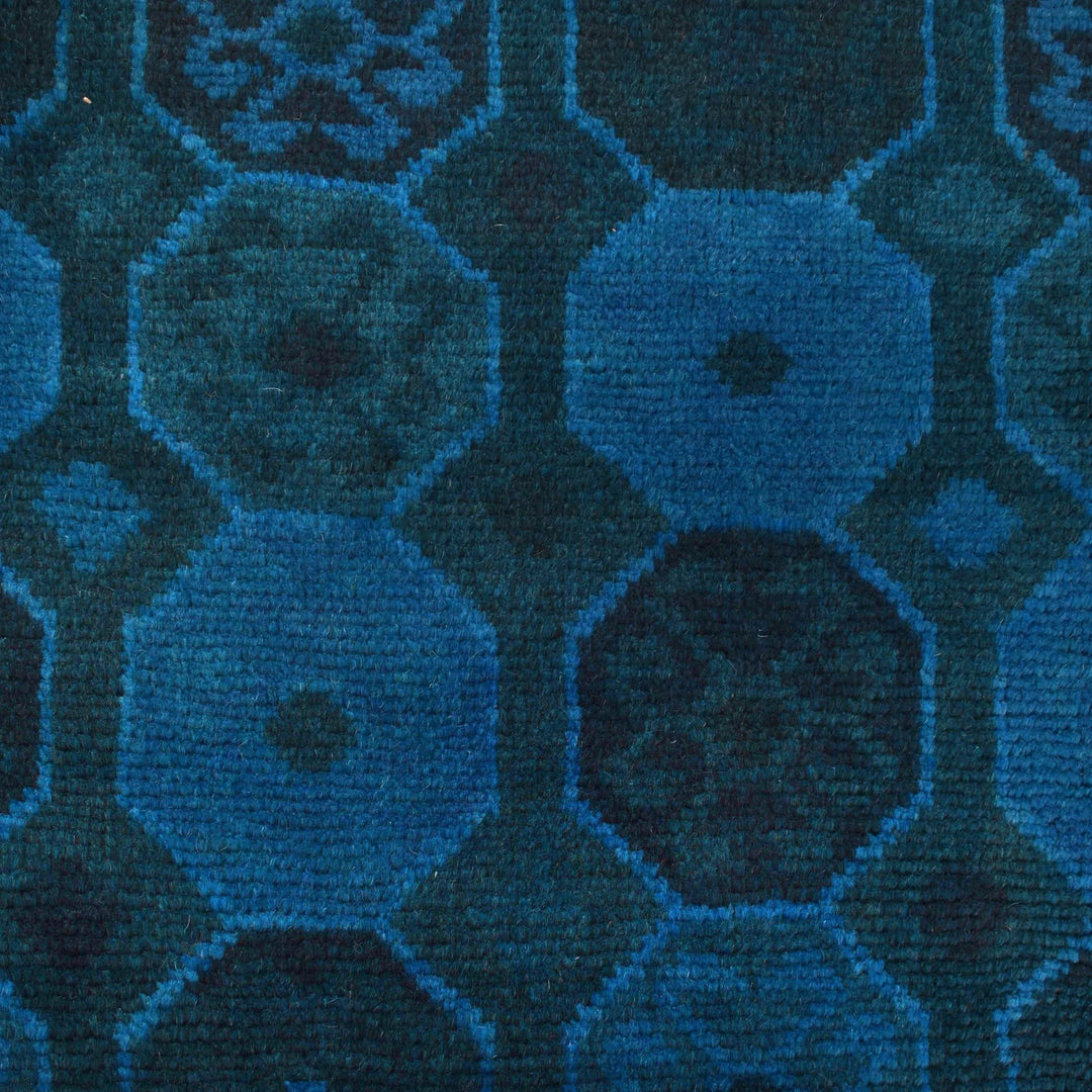 Blue Afghan Overdye Rug 3' 4" x 4' 9" Hand-Knotted | No. AL52648