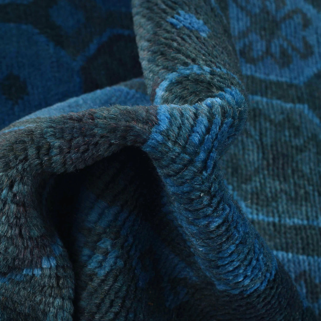 Blue Afghan Overdye Rug 3' 4" x 4' 9" Hand-Knotted | No. AL52648