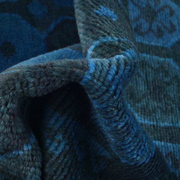 Blue Afghan Overdye Rug 3' 4" x 4' 9" Hand-Knotted | No. AL52648