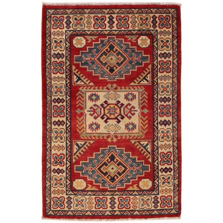 Red Afghan Kazak Rug 2'8" x 4'2" Hand-Knotted | No. AL52661