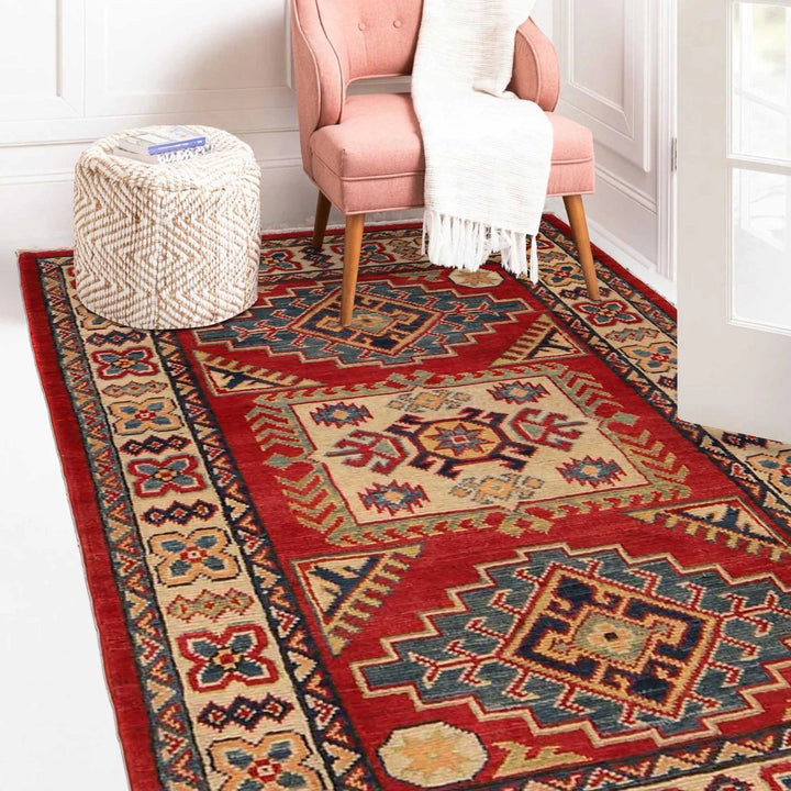 Red Afghan Kazak Rug 2'8" x 4'2" Hand-Knotted | No. AL52661