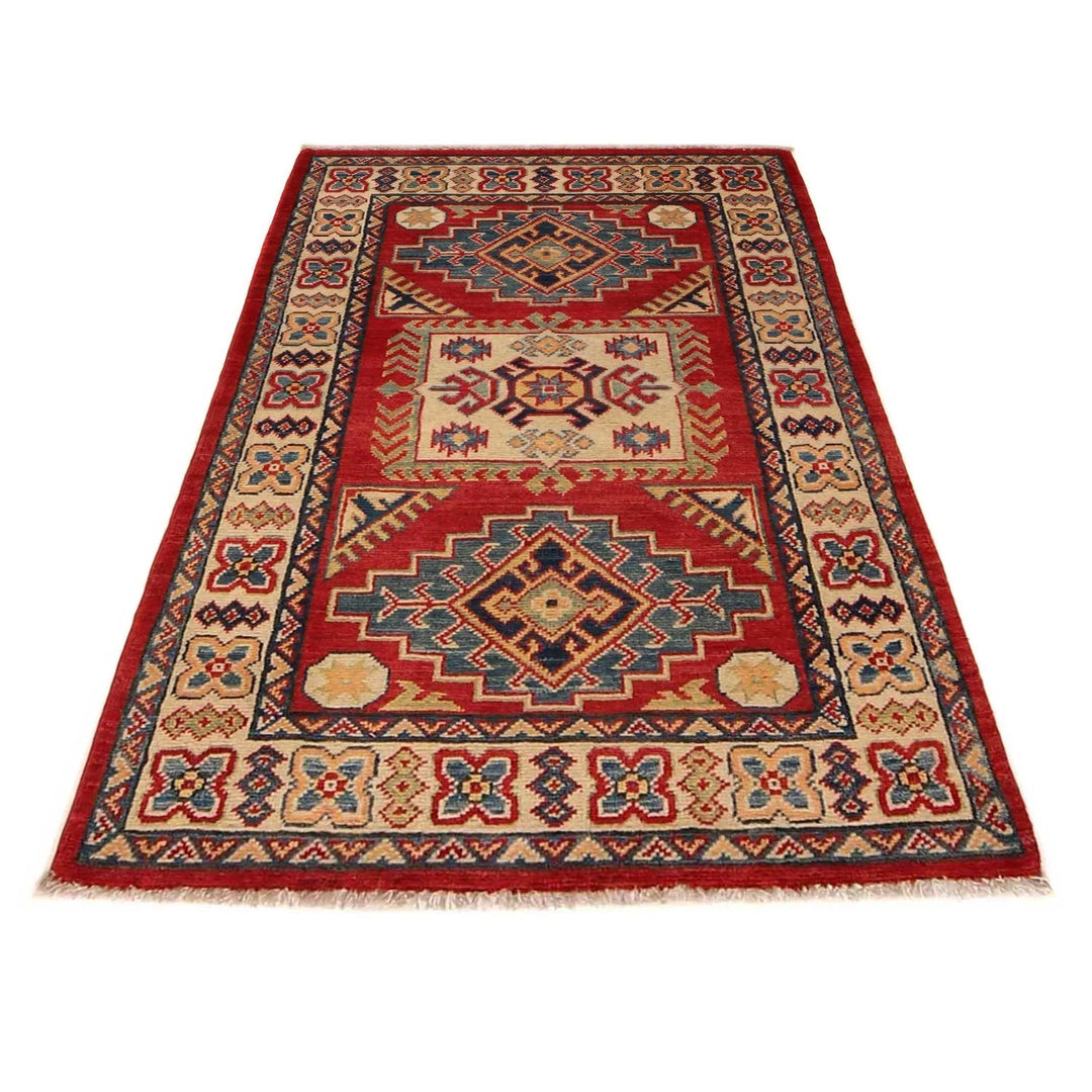 Red Afghan Kazak Rug 2'8" x 4'2" Hand-Knotted | No. AL52661
