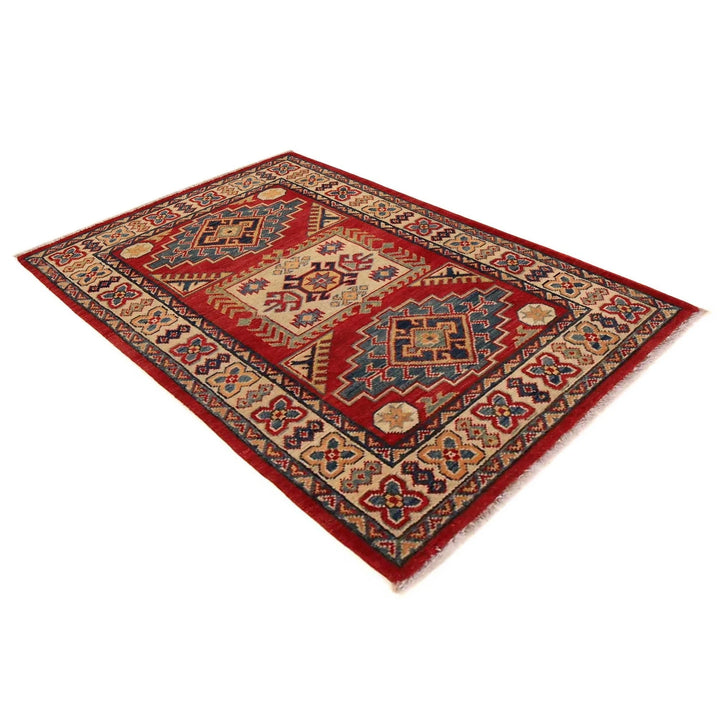 Red Afghan Kazak Rug 2'8" x 4'2" Hand-Knotted | No. AL52661