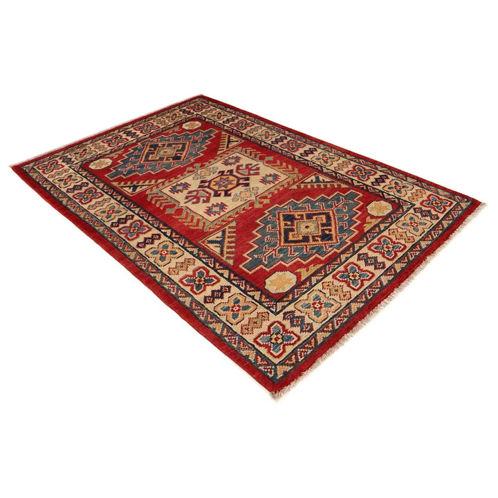 Red Afghan Kazak Rug 2'8" x 4'2" Hand-Knotted | No. AL52661
