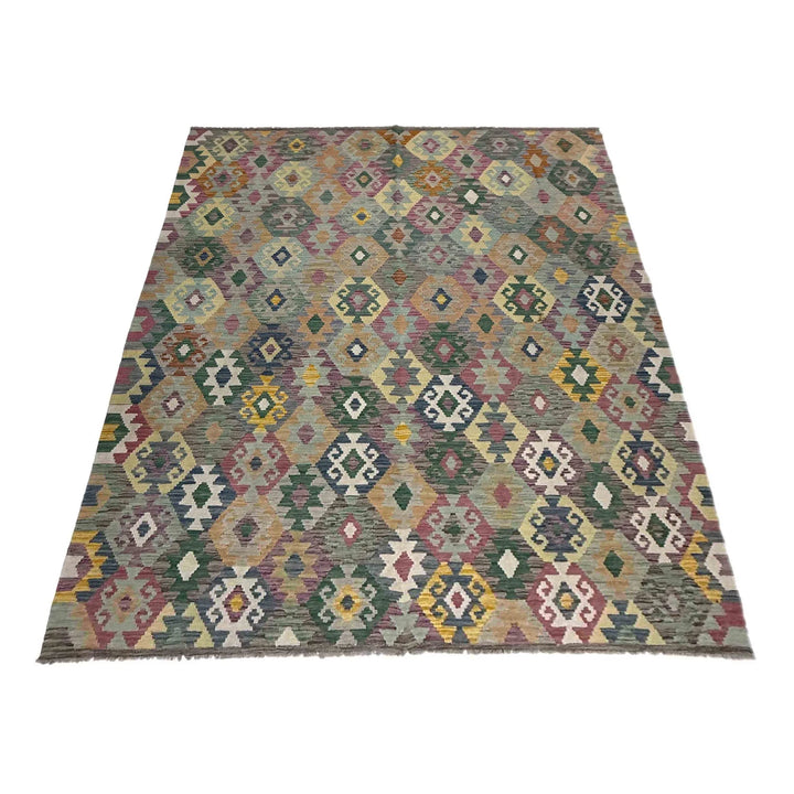 Afghan Vegetable Kilim Rug 5' 10" x 8' 3" Flat-Weave | No. AL526734