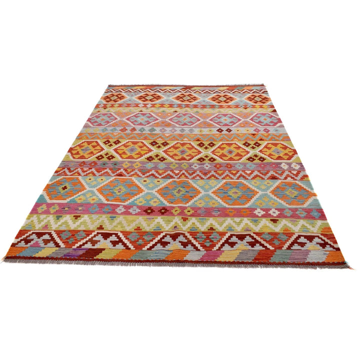 Afghan Kilim Rug 5'9" x 8'4" Flat-Weave | No. AL52711