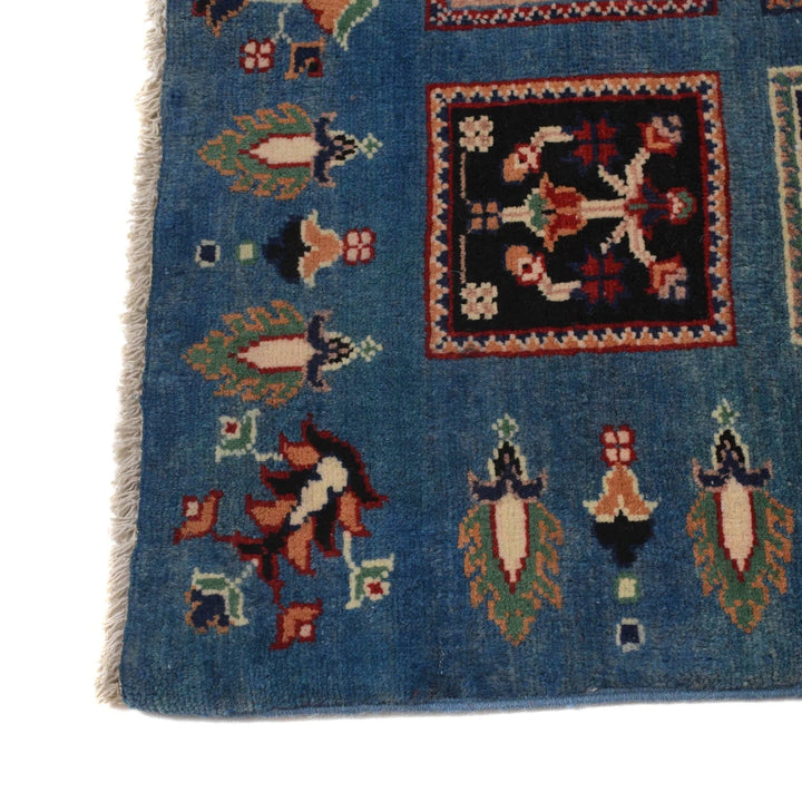 Blue Afghan Kazak Rug 4' 0" x 5' 8" Hand-Knotted | No. AL52715