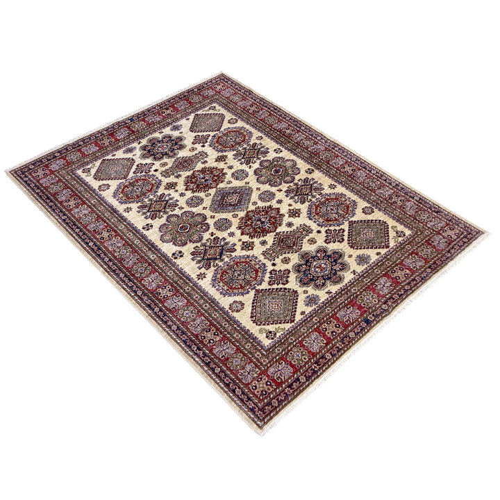 Beige Afghan Kazak Rug 5' 9" x 7' 8" Hand-Knotted | No. AL52782