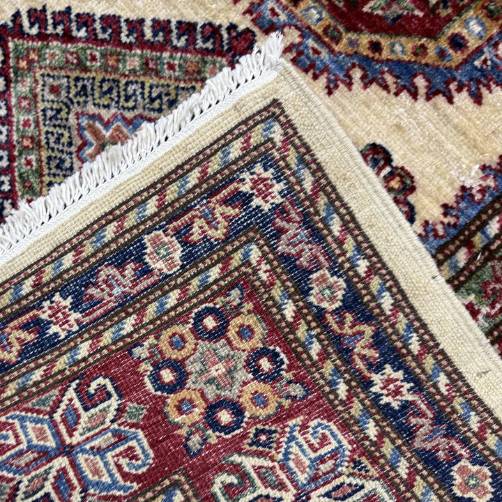 Beige Afghan Kazak Rug 5' 9" x 7' 8" Hand-Knotted | No. AL52782
