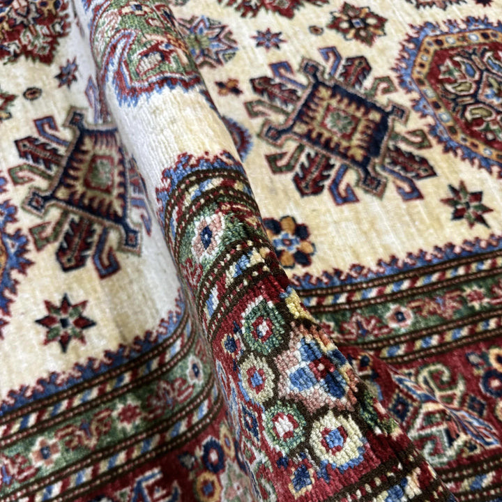 Beige Afghan Kazak Rug 5' 9" x 7' 8" Hand-Knotted | No. AL52782