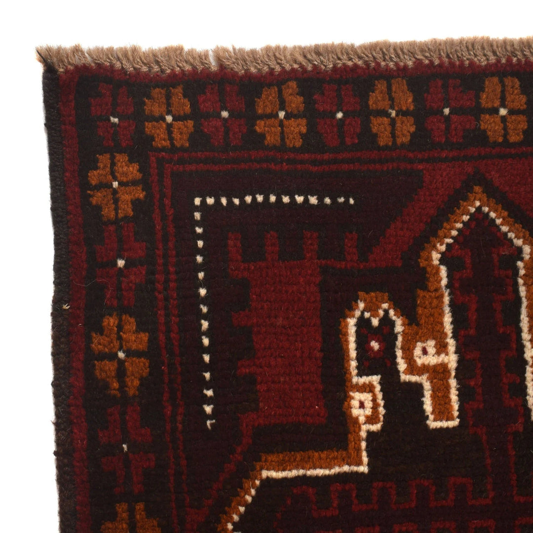 Red Afghan Baluchi Rug 3' 7" x 5' 10" Hand-Knotted | No. AL52785