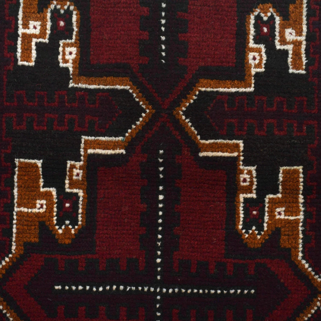 Red Afghan Baluchi Rug 3' 7" x 5' 10" Hand-Knotted | No. AL52785