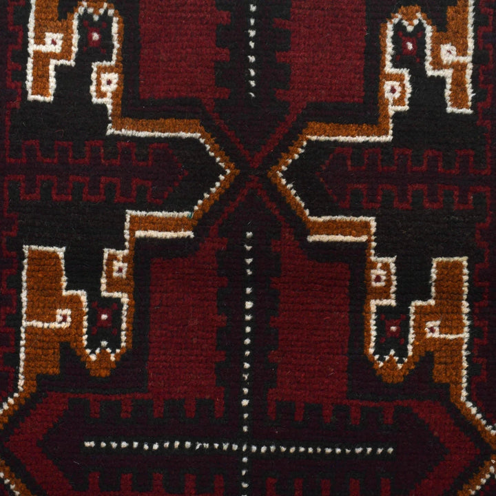 Red Afghan Baluchi Rug 3' 7" x 5' 10" Hand-Knotted | No. AL52785
