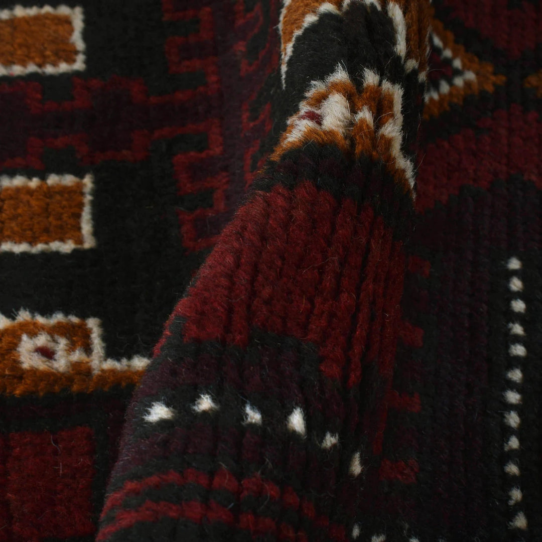 Red Afghan Baluchi Rug 3' 7" x 5' 10" Hand-Knotted | No. AL52785