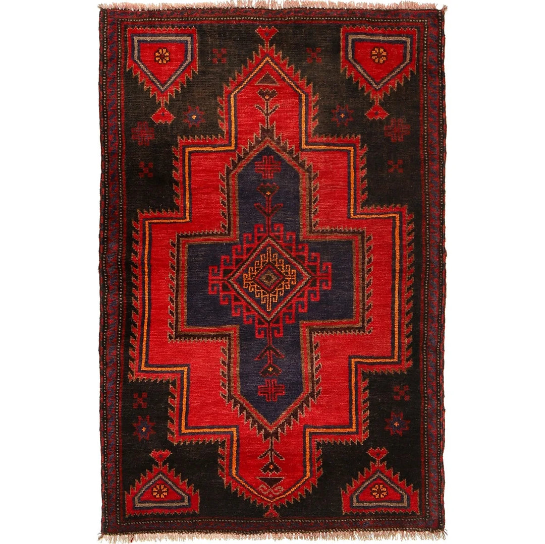 Afghan Baluchi Rug 3' 2" x 4' 11" Hand-Knotted | No. AL52802