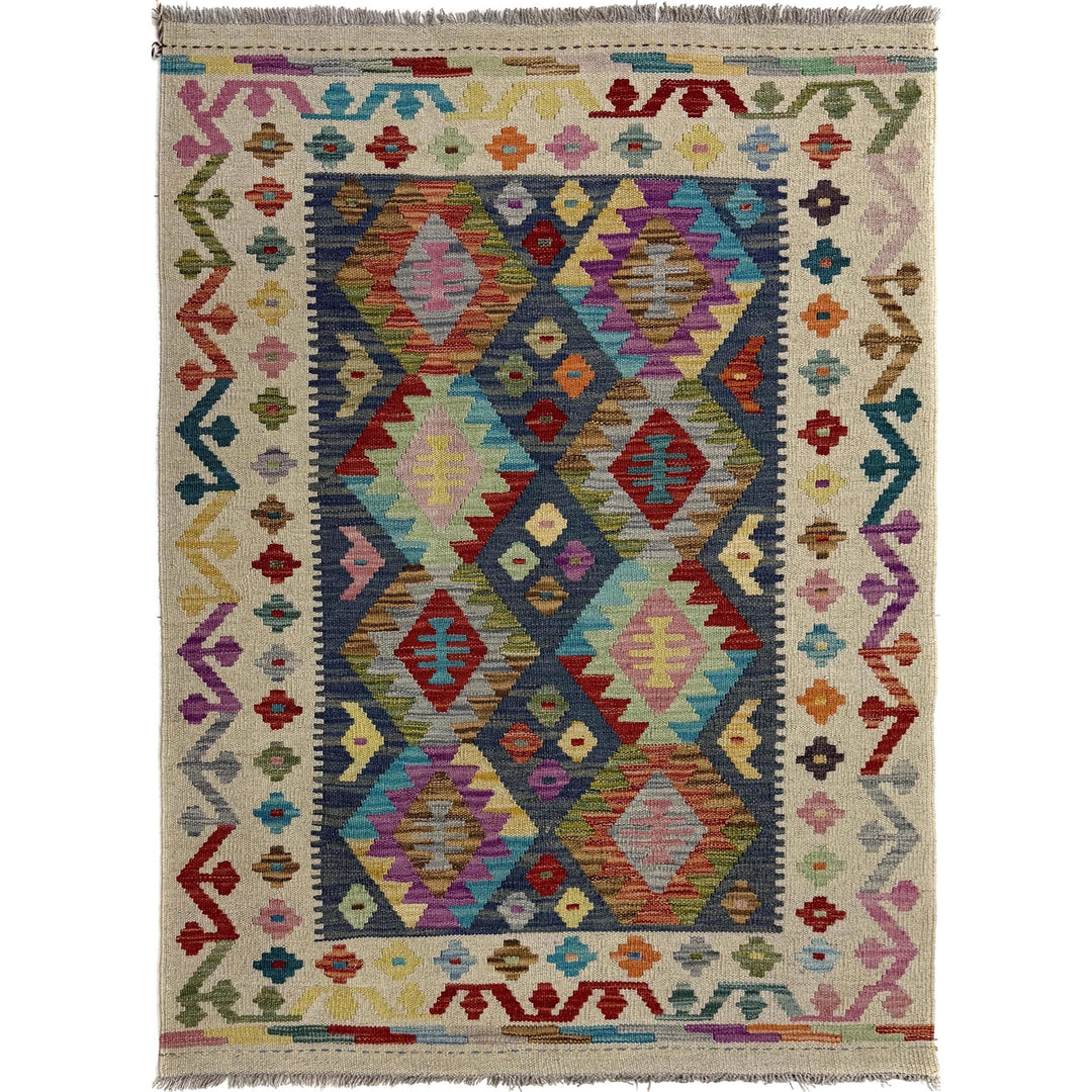 Multicolor Afghan Vegetable Kilim Rug 3' 5" x 4' 10" Flat-Weave | No. AL52803