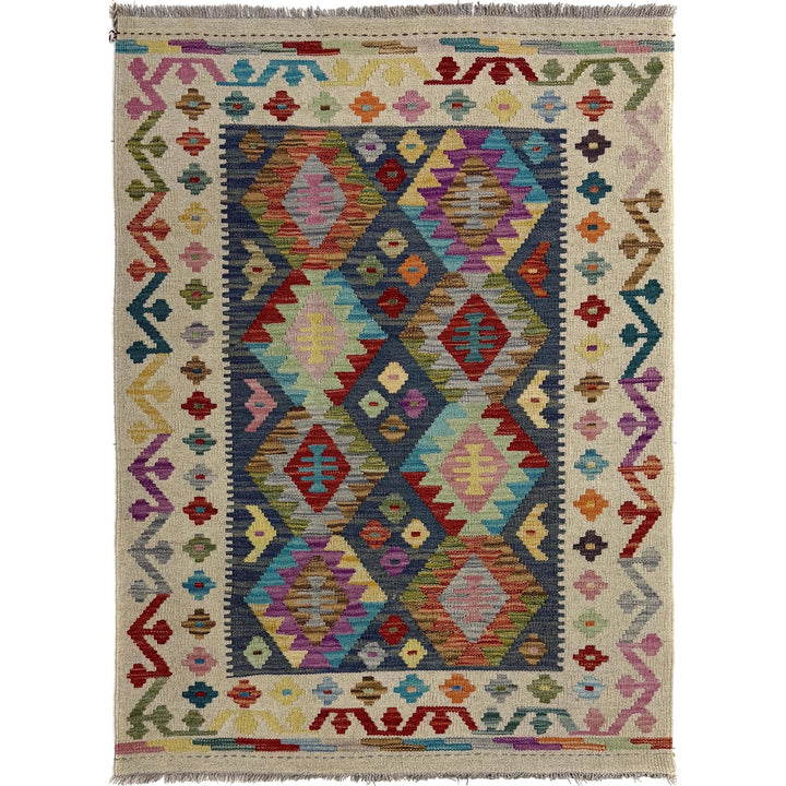 Multicolor Afghan Vegetable Kilim Rug 3' 5" x 4' 10" Flat-Weave | No. AL52803