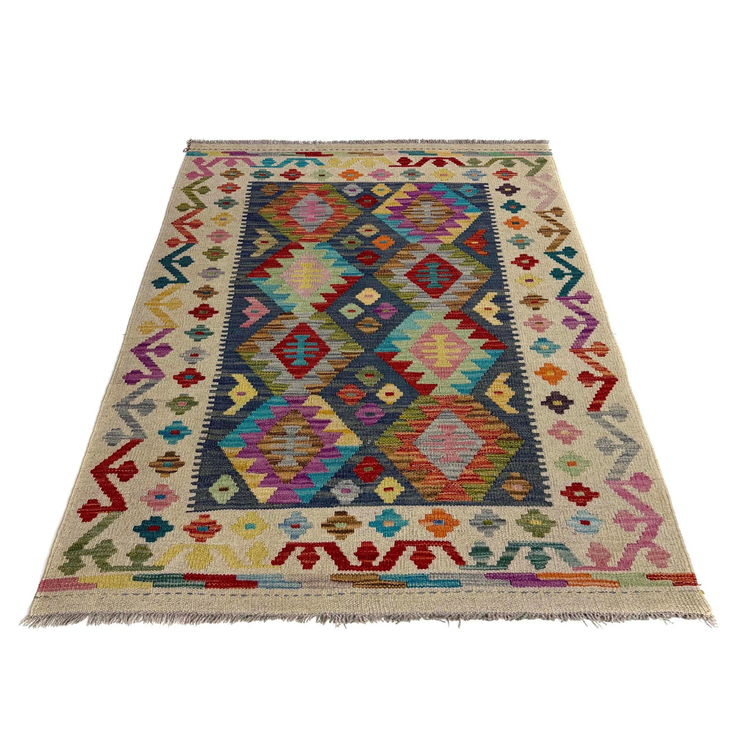 Multicolor Afghan Vegetable Kilim Rug 3' 5" x 4' 10" Flat-Weave | No. AL52803