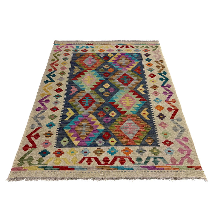 Multicolor Afghan Vegetable Kilim Rug 3' 5" x 4' 10" Flat-Weave | No. AL52803