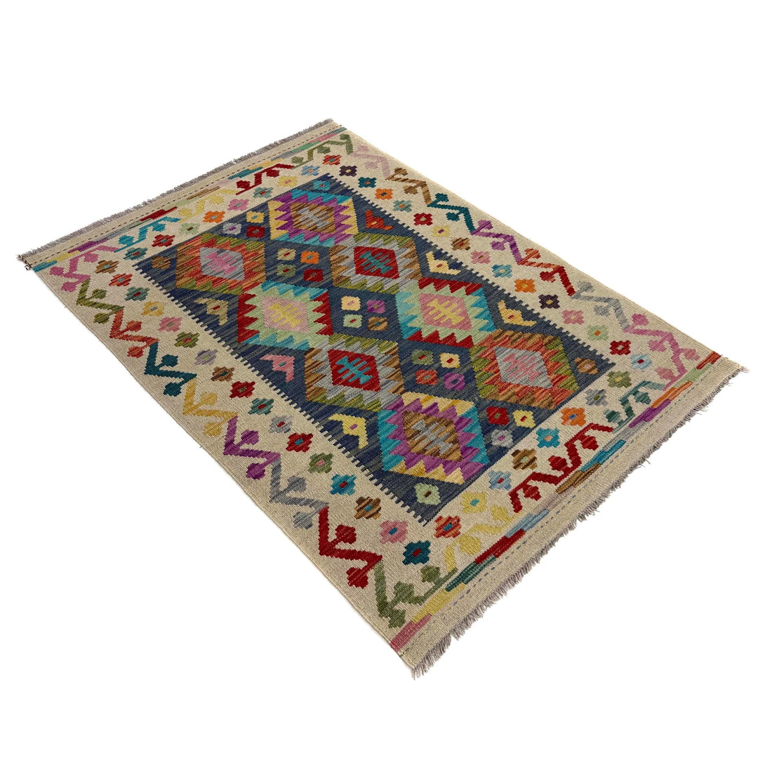 Multicolor Afghan Vegetable Kilim Rug 3' 5" x 4' 10" Flat-Weave | No. AL52803