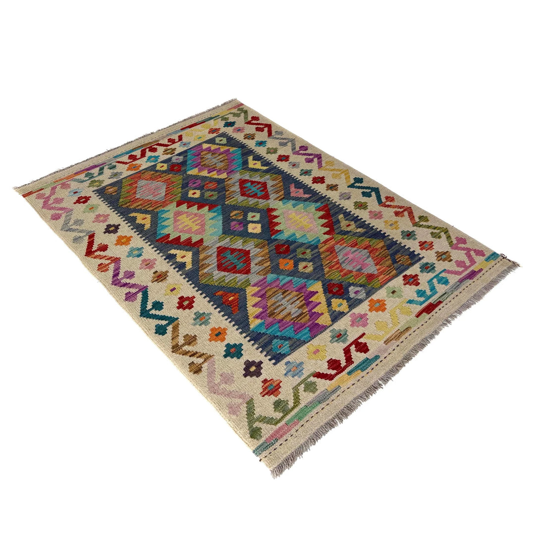 Multicolor Afghan Vegetable Kilim Rug 3' 5" x 4' 10" Flat-Weave | No. AL52803