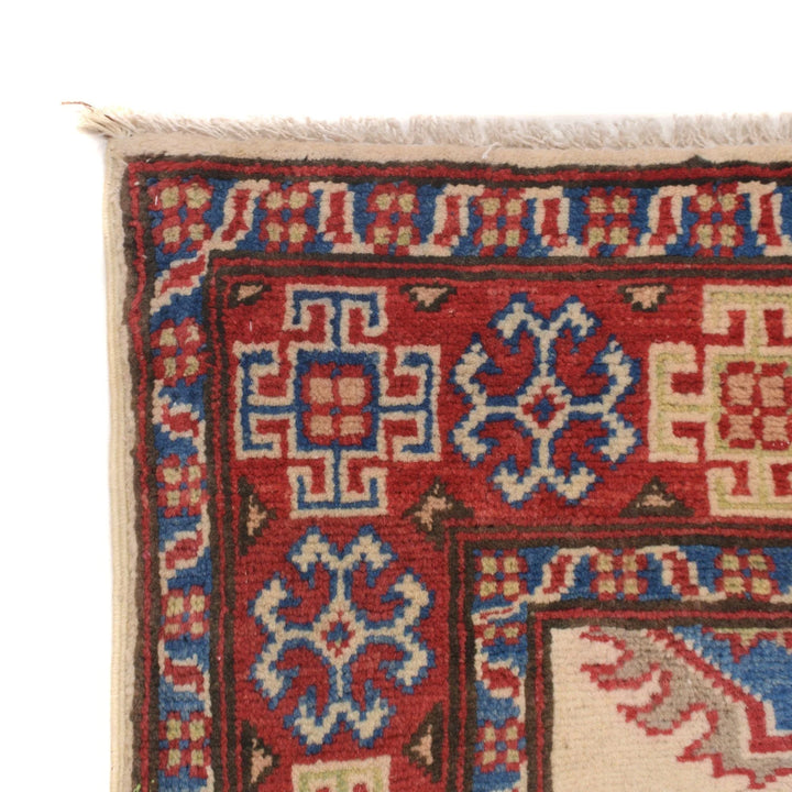 Ivory Afghan Kazak Rug 3' 3" x 4' 9" Hand-Knotted | No. AL52866
