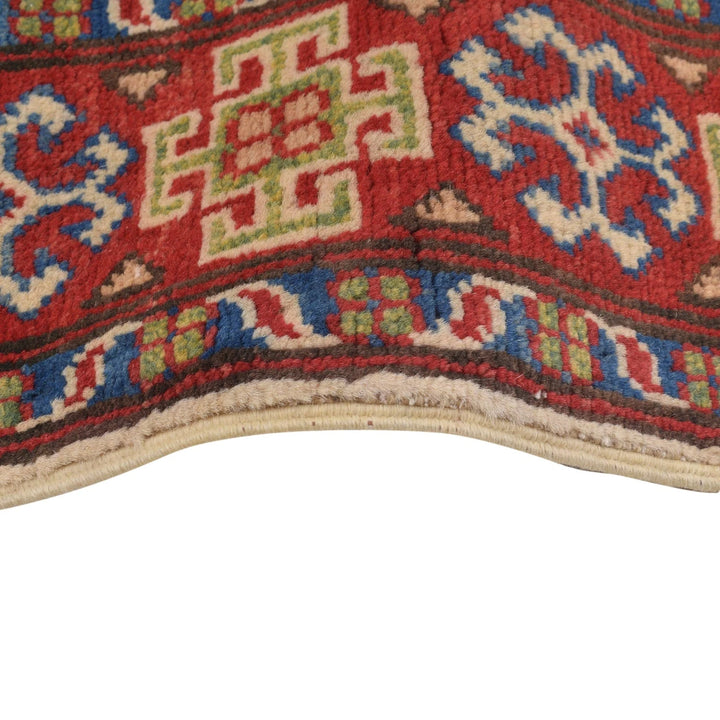 Ivory Afghan Kazak Rug 3' 3" x 4' 9" Hand-Knotted | No. AL52866