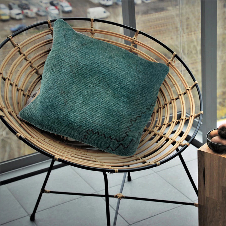 Blue Afghan Overdyed Cushion Cover 1' 5" x 1' 4" Hand-Knotted | No. AL528715