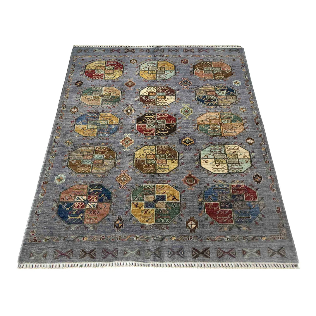 Gray Afghan Waziri Rug 5' 9" x 7' 10" Hand-Knotted | No. AL52878