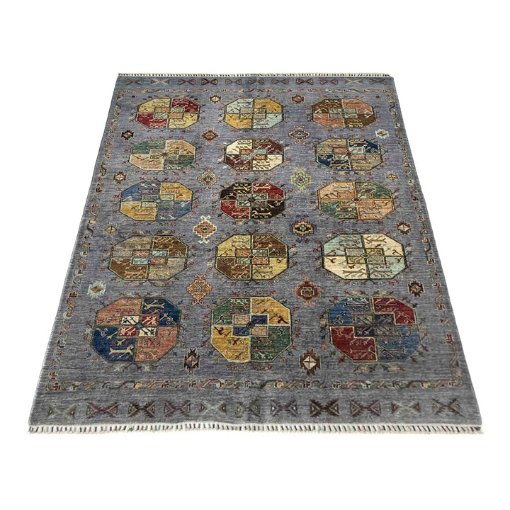 Gray Afghan Waziri Rug 5' 9" x 7' 10" Hand-Knotted | No. AL52878