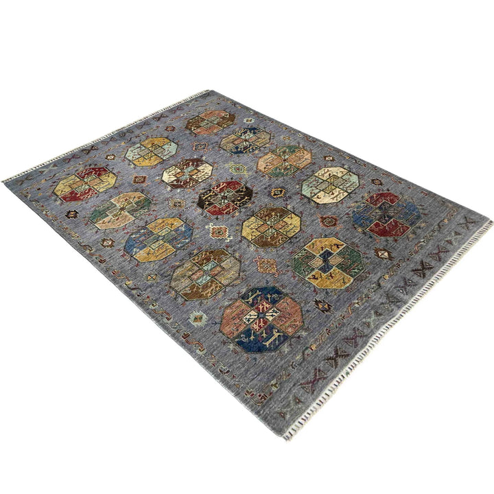 Gray Afghan Waziri Rug 5' 9" x 7' 10" Hand-Knotted | No. AL52878