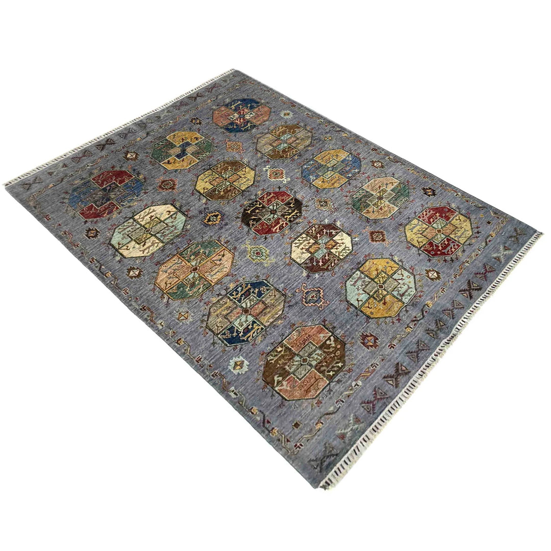 Gray Afghan Waziri Rug 5' 9" x 7' 10" Hand-Knotted | No. AL52878