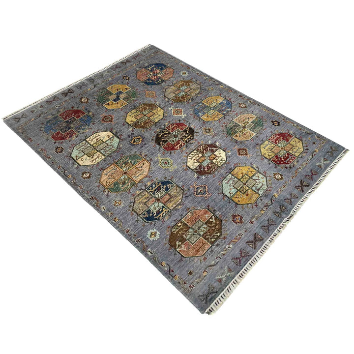 Gray Afghan Waziri Rug 5' 9" x 7' 10" Hand-Knotted | No. AL52878