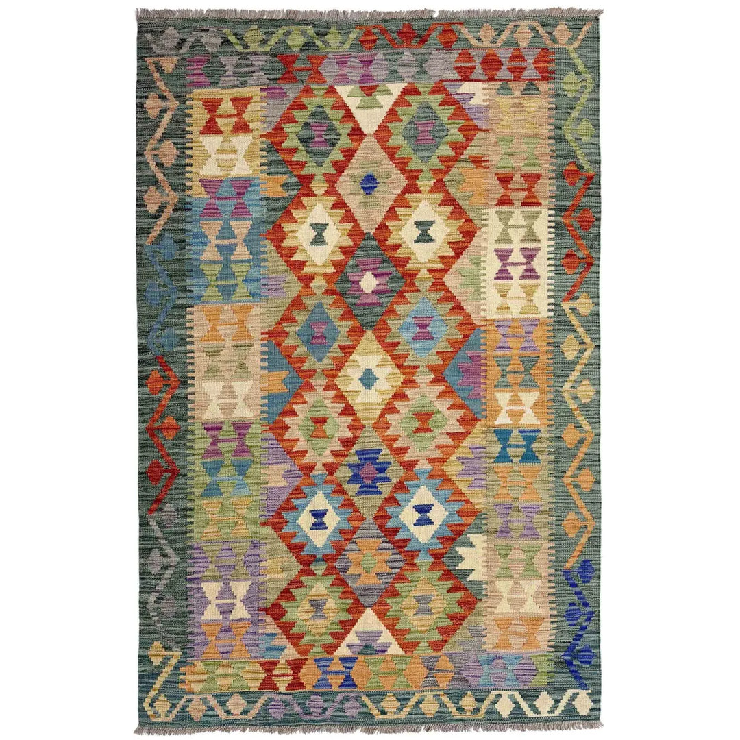 Afghan Vegetable Kilim Rug 4' 1" x 6' 8" Flat-Weave | No. AL529027