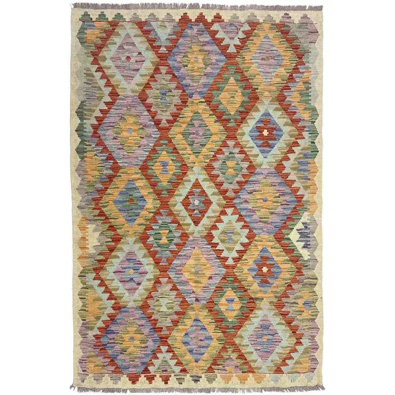 Afghan Vegetable Kilim Rug 3' 11" x 5' 11" Flat-Weave | No. AL529043